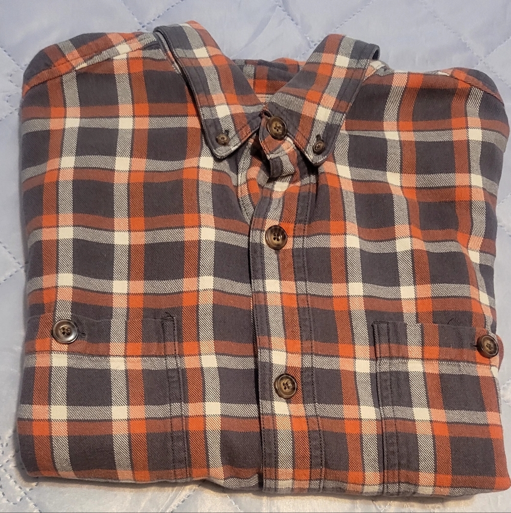 Duluth Trading Co Mens Gray and Orange Plaid/flannel Button Up Shirt. Size MED - Picture 8 of 8